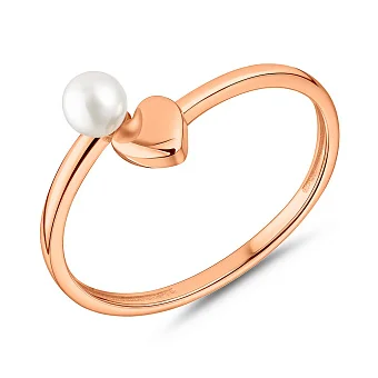 Золотое незамкнутое кольцо с жемчужиной и сердцем (арт. 140942)