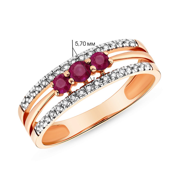 Золота каблучка з рубіном і діамантами (арт. К011040р) – зображення 3