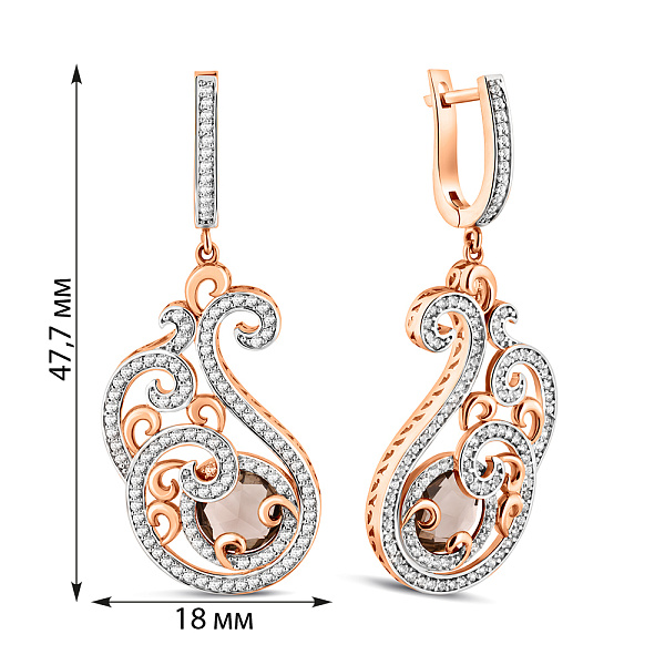 Массивные золотые серьги с кварцем (арт. 103268Пккр) – изображение 2