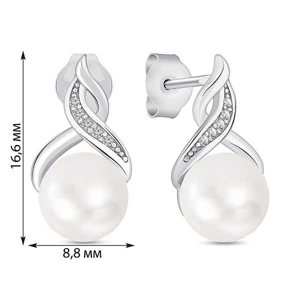 Серебряные серьги-пусеты с жемчугом (арт. 7518/7190жб) – изображение 2