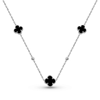 Серебряное колье Клевер с ониксом (арт. 7507/2327/7о)
