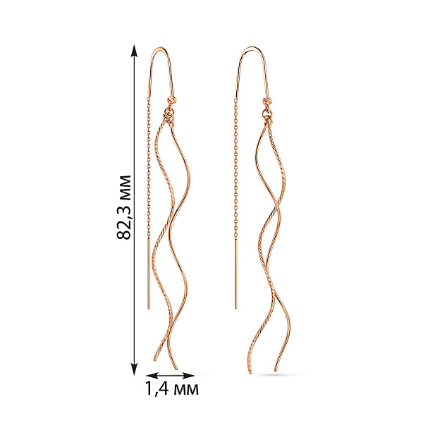 Серьги-протяжки из красного золота (арт. 110967а) – изображение 3