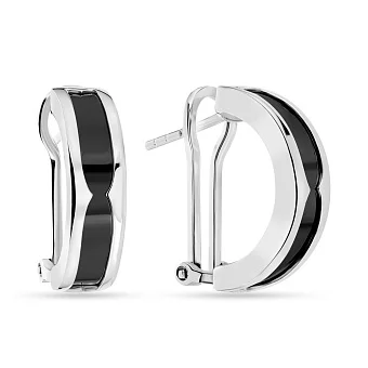 Серьги из белого золота с ониксом (арт. 108705бо)