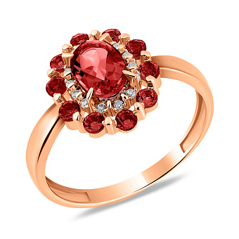 Золотое кольцо с гранатом и фианитами (арт. 141108Пк)