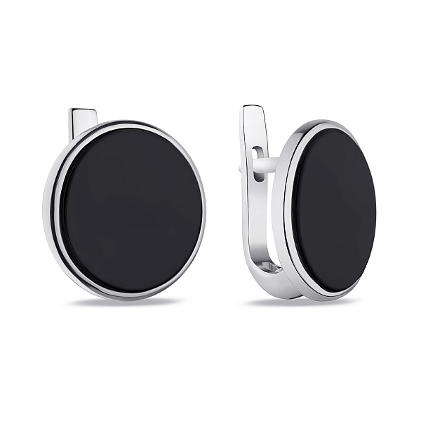 Серьги из серебра с круглым ониксом  (арт. 7502/1226/1о) – изображение 1