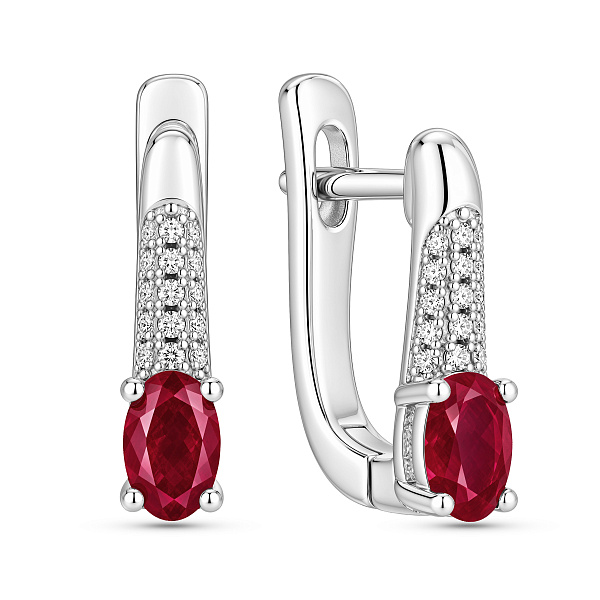 Серебряные серьги с рубином и фианитами (арт. 7502/10603Р) – изображение 1