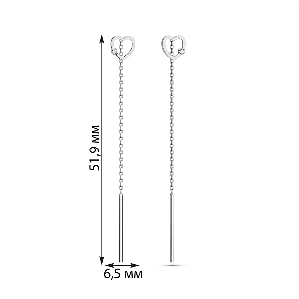 Серьги-протяжки из белого золота с бриллиантами (арт. С011339005б) – изображение 4