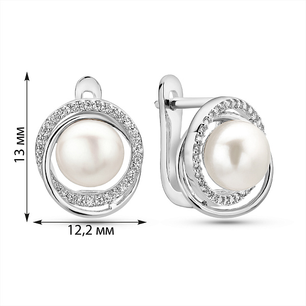 Серебряные серьги с жемчугом и фианитами (арт. 7502/2186731жб) – изображение 3