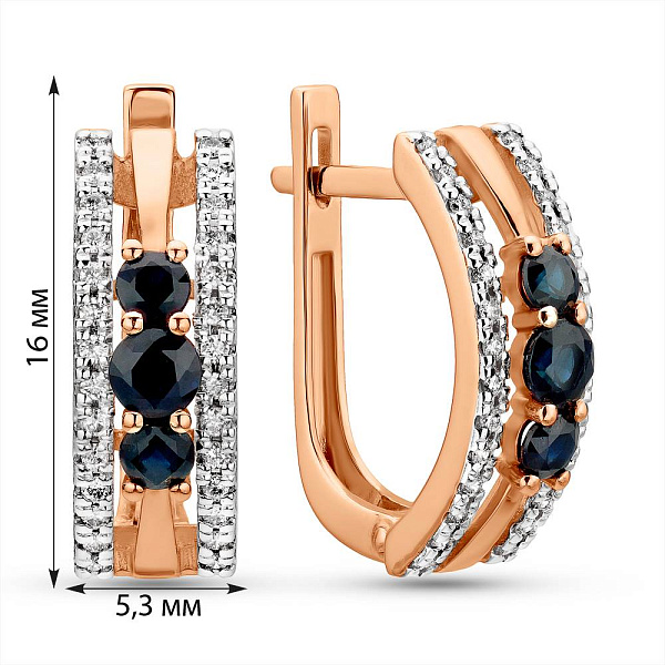 Золоті сережки з сапфіром і діамантами (арт. С011040с) – зображення 4