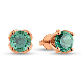 Золотые серьги-пусеты с зеленым кварцем (арт. 111229Пз)