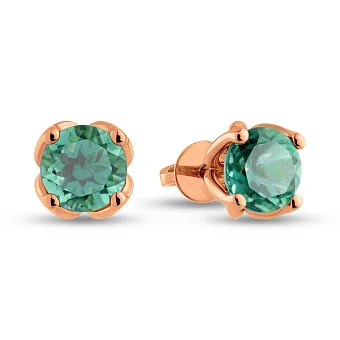 Золотые серьги-пусеты с зеленым кварцем (арт. 111229Пз)