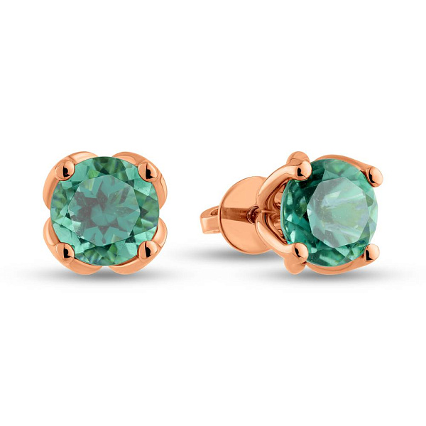 Золотые серьги-пусеты с зеленым кварцем (арт. 111229Пз) – изображение 1