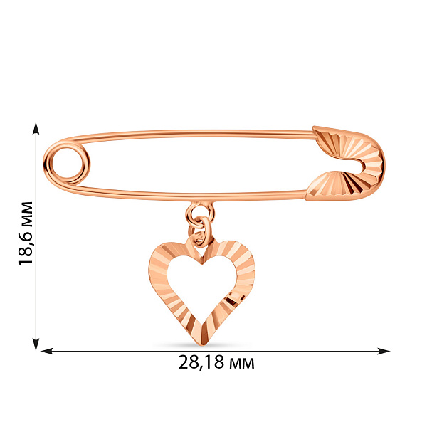 Золотая булавка с сердцем на подвеске (арт. 280056) – изображение 4