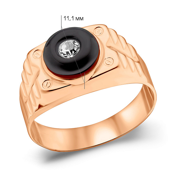 Золотая печатка с ониксом и фианитом (арт. 180565о) – изображение 4
