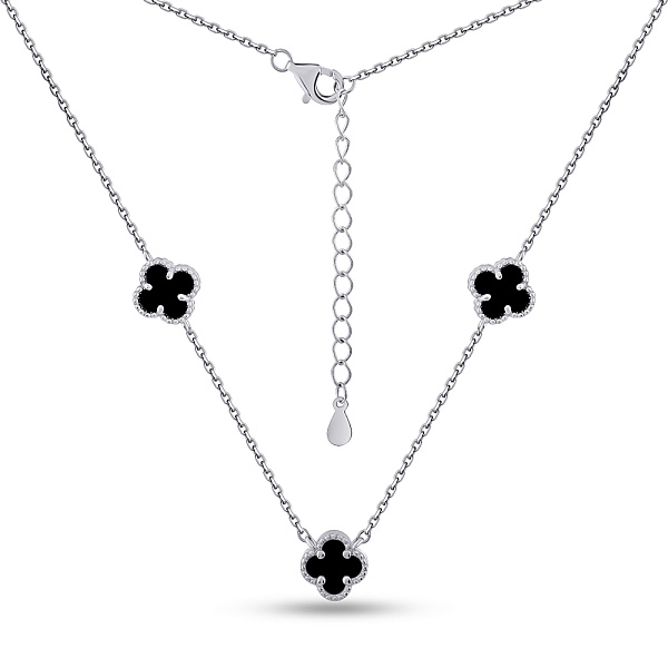 Серебряное колье Клевер с ониксом (арт. 7507/2213/7о) – изображение 2