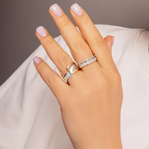 Кольцо золотое в красном и белом цвете металла (арт. 140816) – изображение 4