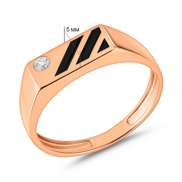 Золотая печатка с эмалью и фианитом (арт. 170079ч) – изображение 2