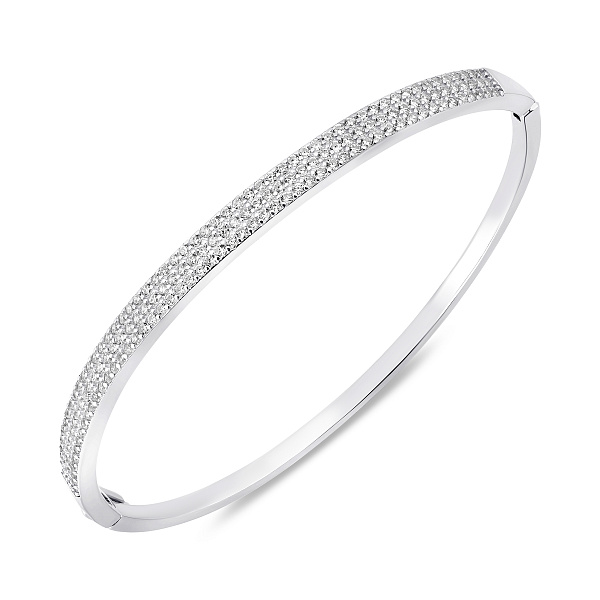 Серебряный жесткий браслет с дорожкой из фианитов (арт. 7509/5262) – изображение 1