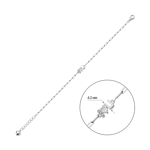 Серебряный браслет I love you с фианитом (арт. 7509/4060) – изображение 4