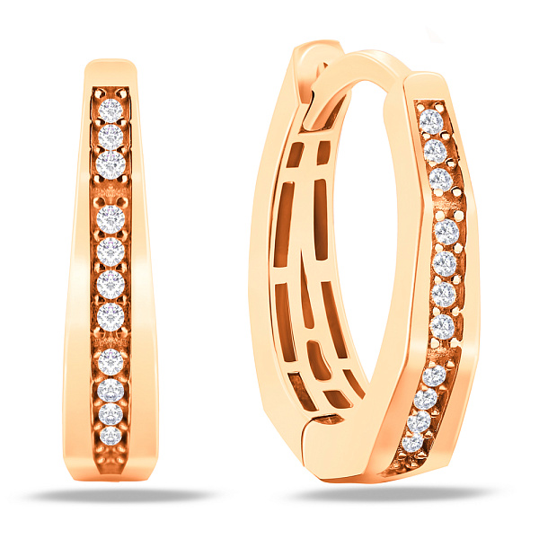 Золотые серьги-кольца с фианитами (арт. 107047) – изображение 1