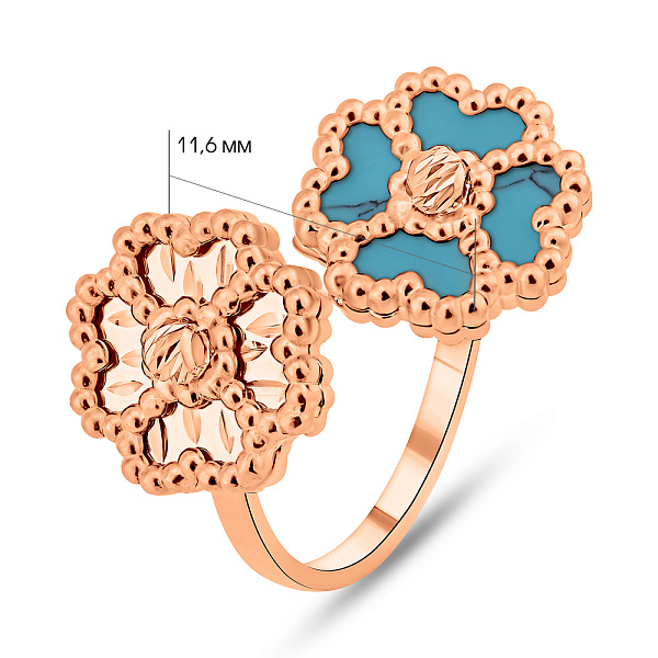Золота каблучка Конюшина з бірюзою (арт. 156604Б) – зображення 5