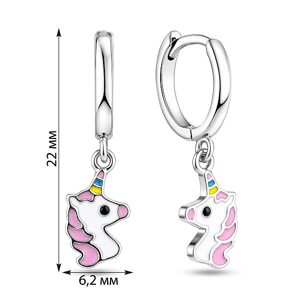 Серебряные серьги-кольца с подвеской единорог (арт. 7502/10269/10е) – изображение 2