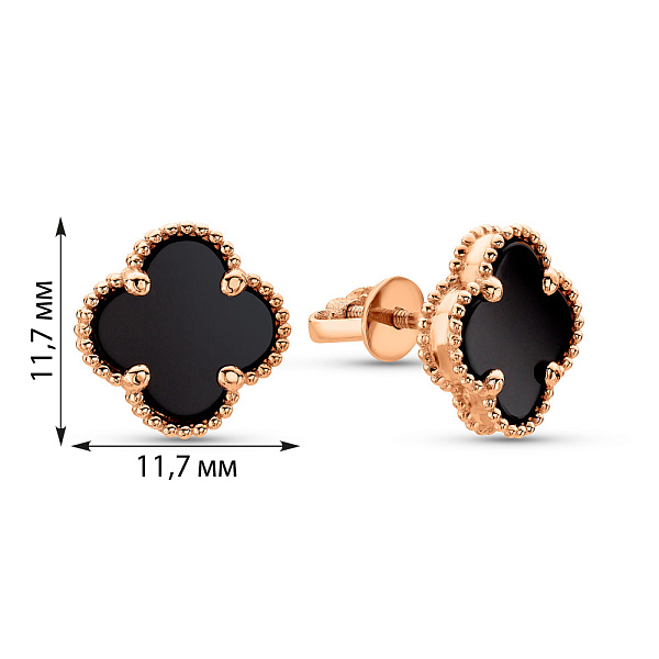 Золотые серьги пусеты Клевер с ониксом (арт. 1091005/10о) – изображение 3