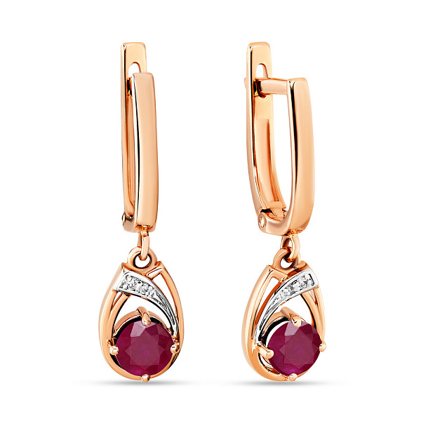 Золоті сережки-підвіски з рубіном і діамантами (арт. С011051р) – зображення 1