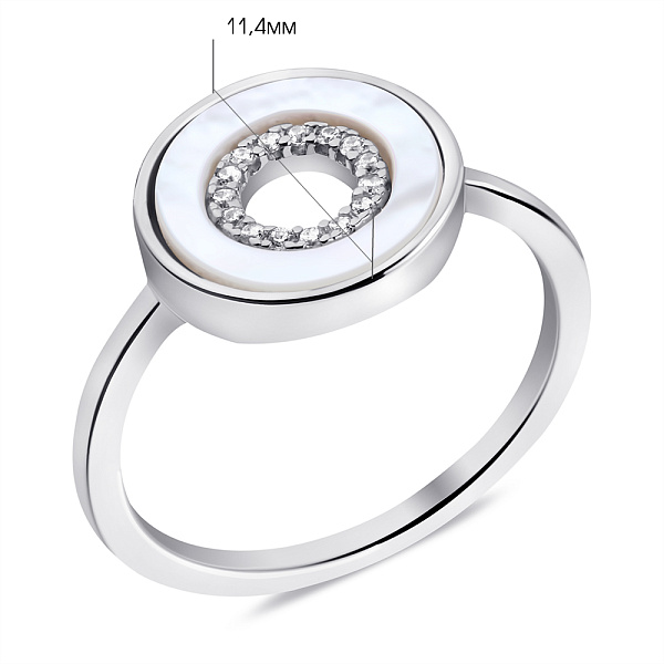 Срібна каблучка з перламутром та фіанітами (арт. 7501/6828п) – зображення 2