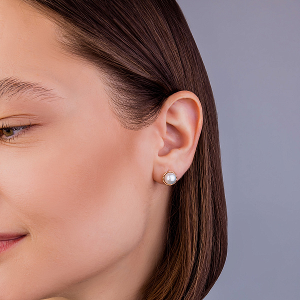 Пусети з червоного золота з перлами (арт. 103566прлб) – зображення 2