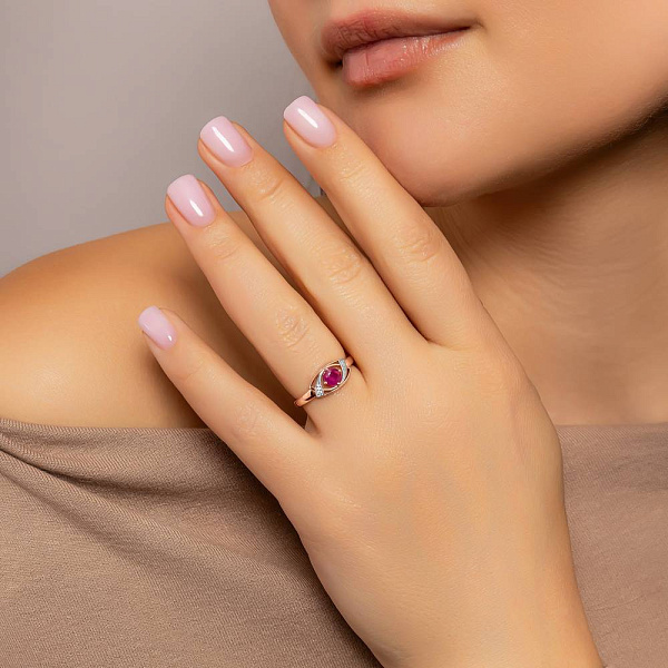 Кольцо из красного золота с рубином и бриллиантами (арт. К011051р) – изображение 3