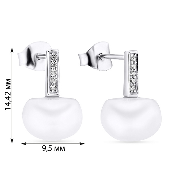 Срібні сережки пусети з перлами і фіанітами (арт. 7518/5352жб) – зображення 2