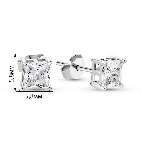 Сережки-пусети з білого золота з фіанітами (арт. 109888б) – зображення 4