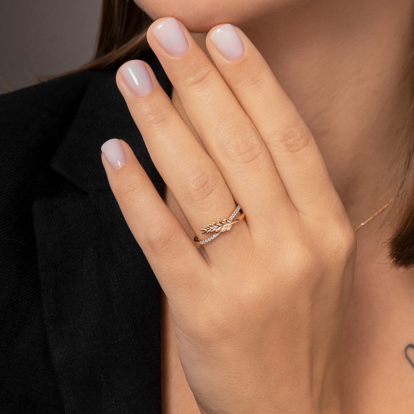 Золотое кольцо Колосок с фианитами (арт. 1401054) – изображение 3