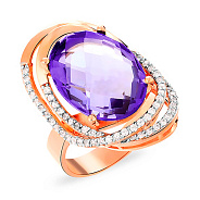 Золота каблучка з кварцом і фіанітами (арт. 152722)