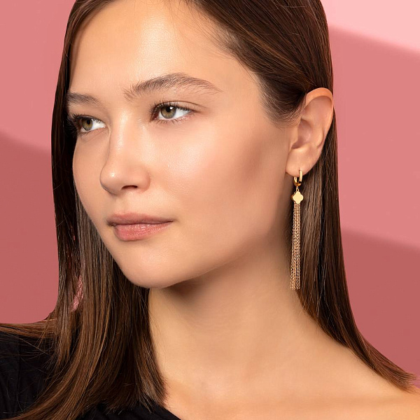 Длинные серьги-подвески "Клевер" из золота (арт. 108599) – изображение 4