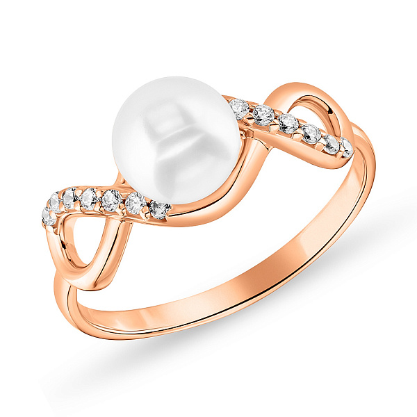 Золотое кольцо в красном цвете металла с жемчугом (арт. 154930/2прлб) – изображение 1