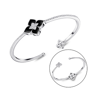 Серебряный жесткий браслет Цветок с ониксом (арт. 7509/2183310/20о)