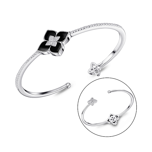 Серебряный жесткий браслет Цветок с ониксом (арт. 7509/2183310/20о) – изображение 2