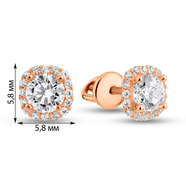 Сережки-пусети з червоного золота з фіанітами (арт. 2106402101) – зображення 4