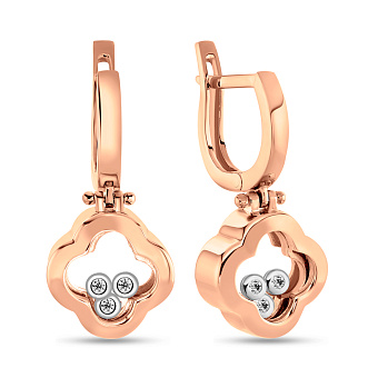 Серьги-подвески из красного золота с фианитами (арт. 104804)