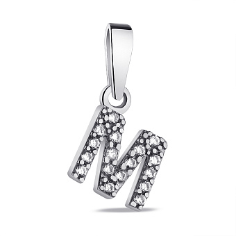 Серебряный подвес Буква М с фианитами (арт. 7503/1099пю)
