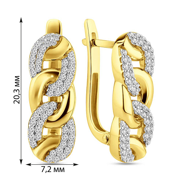 Золотые серьги Звенья с фианитами (арт. 110289ж) – изображение 3