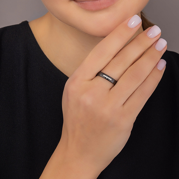 Каблучка з золота та чорної кераміки з діамантами (арт. К011791бч) – зображення 4