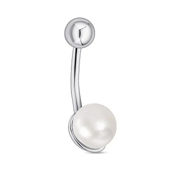 Срібна сережка-пірсинг для пупка з перлиною (арт. 7512/025жб)