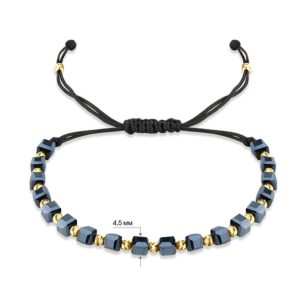 Браслет на шелковой нити с вставками из серебра и с гематитом (арт. 7309/2408чжгмт) – изображение 2