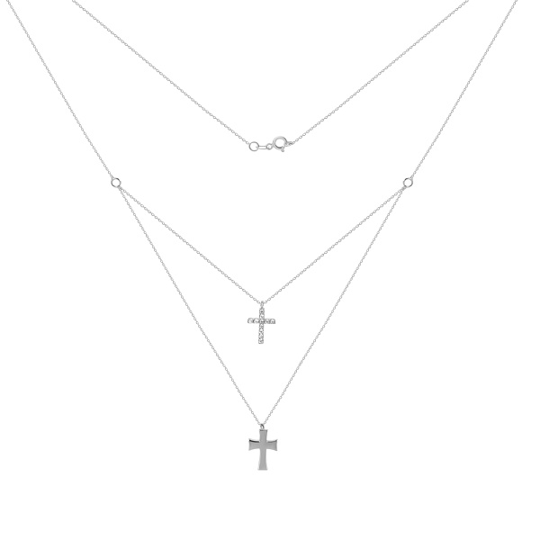 Золотое многослойное колье из белого золота с крестиками (арт. 351428б) – изображение 2