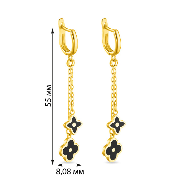 Золотые серьги-подвески "Клевер" с эмалью (арт. 107374жеч) – изображение 2