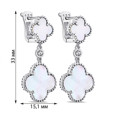 Сережки зі срібла Конюшина з перламутром і фіанітами (арт. 7502/9242п)