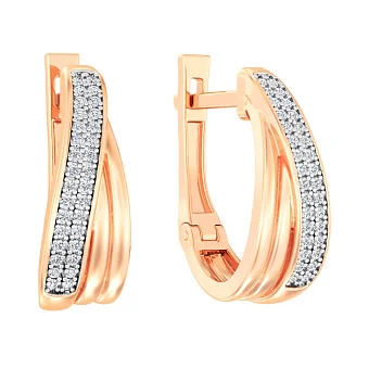 Золотые серьги Синергия с белыми фианитами (арт. 110617)